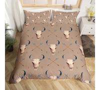 richhome Western Bull Skull Duvet Cover Single Size Southwestern Aztec Bedding Set for Boys Girls Boho Tribal Comforter Cover Ethnic Bohemian Bedroom Decor 2Pcs