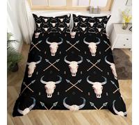 richhome Western Bull Skull Duvet Cover Super King Southwestern Aztec Comforter Cover for Boys Girls Boho Tribal Bedding Set 3Pcs Ethnic Bohemian Room Decor