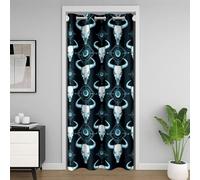 richhome Western Cow Skull Door Curtain for Doorway Window 132x203cm Boho Aztec Thermal Insulated Temporary Room Dividers Longhorn Skull Closet Cover Wild West Bedroom Living Room Navy Blue Microfiber