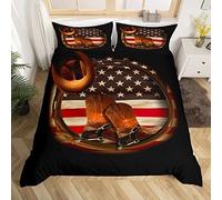 richhome Western Cowboy Double Size Duvet Cover Vintage American Flag Bedding Set 3pcs for Kids Teens Adult Farmhouse Style Retro Boots Comforter Cover Soft Quilt Cover Bedroom Decor Bedspread