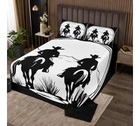 richhome Western Decor Bedspread King Size Kids West Cowboy Horse Coverlet Set Boys Girls Teens Black White Quilted Coverlet Breathable Rodeo Cowboy Cactus Quilted Room Decor