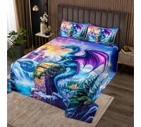 richhome Western Dragon Bedspread King Size Kids Dragon Castle Coverlet Set for Boys Girls Teens Fantasy Theme Quilted Coverlet Breathable Magic Quilted Mountain