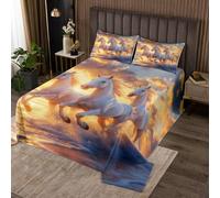 richhome White Horse Bedspread King Size Kids Galloping Horse Coverlet Set for Boys Girls Teens Cute Animal Decor Quilted Coverlet Breathable Sunset Ocean Quilted Room Decor
