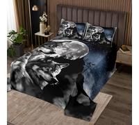 richhome Wolf Coverlet Set King Size Boys Girls Farmhouse Cabin Bedspread For Kids Animal Wolves Coverlet Mountain Moon Wolf Room Decor