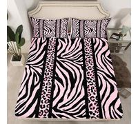 richhome Zebra and Leopard Print Fitted Sheet with 2 Pillowcases Double Size Pink Black Leopard Bed Sheets Set 16" Deep Pocket Boys Girls Animal Print Bedding Teens Bedroom Decor Soft Microfiber