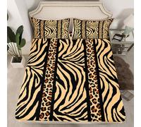 richhome Zebra Fitted Sheet Double Size for Kids Boys Girls Brown Black Leopard Bed Sheets Set 16" Deep Pocket Soft Breathable Microfiber Animal Print Bedding with 2 Pillowcases Room Decor