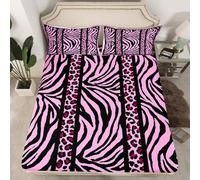 richhome Zebra Fitted Sheet with 1 Pillowcase Single Size Purple Black Leopard Bed Sheets Set 16" Deep Pocket Boys Girl Animal Print Bedding Teens Bedroom Decor Breathable Soft Lightweight Microfiber