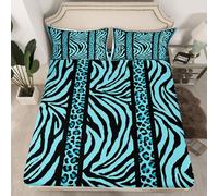 richhome Zebra Leopard Print Fitted Sheet Double Size for Kids Boy Girl Blue Black Leopard Bed Sheets Set 16" Deep Pocket Soft Breathable Microfiber Animal Print Bedding with 2 Pillowcases Room Decor