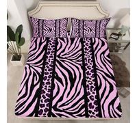 richhome Zebra Print Fitted Sheet with 2 Pillowcases Double Size Purple Black Leopard Bed Sheets Set 16" Deep Pocket Boys Girls Animal Print Bedding Teens Bedroom Decor Soft Lightweight Microfiber