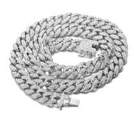 richhut Cuban Link Chain for Kids Teen - Luxury Platinum White Gold Plated - Diamonds Bling 14MM Width Necklace 40cm - Fits Ages 8-16 - Giftbox Included
