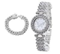 richhut Luxury Diamond Watch for Girls Teen - Iced Out Bling 18K Real Gold/Platinum Plated - 29mm Butterfly Pattern Dial Strap 19.5cm - Giftbox Included - Optional with Cuban Chain
