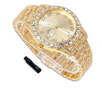 richhut Luxury Diamond Watch for Kids Teen - Iced Out Bling 18K Real Gold/Platinum Plated - 43mm Round Dial Strap 20.5cm - Adjuster Tool Included - Optional with Cuban Chain