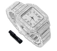 richhut Luxury Diamond Watch for Kids Teen - Iced Out Bling 18K Real Gold/Platinum/Rhodium Black Plated - 40mm Square Dial Strap 7.3" - Adjuster Tool Included - Optional with Cuban Chain