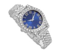 richhut Luxury Diamond Watch for Kids Teen - Iced Out Bling Platinum Plated - 37mm Round Blue Dial Strap 20cm - Giftbox Included