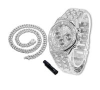 richhut Luxury Diamond Watch for Kids Teen - Iced Out Bling Platinum Plated - 38mm Octagonal Dial Strap 19.5cm - Adjuster Tool Included - Comes with Cuban Chain 40cm