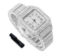 richhut Luxury Diamond Watch for Kids Teen - Iced Out Bling Platinum Plated - 40mm Square Dial Strap 18.5cm - Adjuster Tool Included