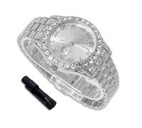 richhut Luxury Diamond Watch for Kids Teen - Iced Out Bling Platinum Plated - 43mm Round Dial Strap 20.5cm - Adjuster Tool Included