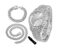 richhut Luxury Diamond Watch for Kids Teen - Iced Out Bling Platinum Plated - 43mm Round Dial Strap 20.5cm - Adjuster Tool Included - Comes with Cuban Chains 18cm & 40cm
