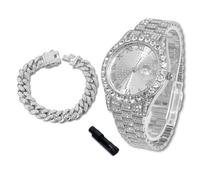 richhut Luxury Diamond Watch for Kids Teen - Iced Out Bling Platinum Plated - 43mm Round Dial Strap 20.5cm - Adjuster Tool Included - Comes with Cuban Chain 18cm