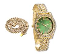 richhut Luxury Iced Out Diamond Watch for Kids Teen - Bling 18K Real Gold/Platinum Plated Strap 20cm - 37mm Round Multicolor Dial - Optional with Cuban Chain - Giftbox Included