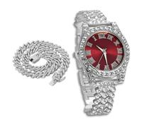 richhut Luxury Iced Out Diamond Watch for Kids Teen - Bling 18K Real Gold/Platinum Plated Strap 20cm - 37mm Round Multicolor Dial - Optional with Cuban Chain - Giftbox Included
