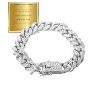 richhut Present for Kids Boys Girls - Platinum Plated Cuban Link Bracelet 18cm - Lab Diamonds Prong Set - with a Heartfelt Message Card YOU ARE PRECIOUS