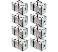 RICHIE Clear Heavy Duty Extra Large Moving Bags with Reinforced Handle and Double Zipper - Waterproof Storage Box with Tag Window - for Christmas Decorations, Moving & Travel, 90L (Clear, 8 Packs)