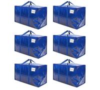 RICHIE Heavy Duty Extra Large Moving Bags with Reinforced Handle and Double Zipper - Waterproof Storage Box with Tag Window - for Christmas Decorations, Moving & Travel, 90L (Blue, 6 Packs)