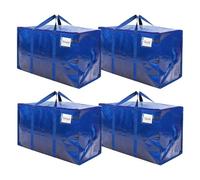 RICHIE Heavy Duty Extra Large Moving Bags with Reinforced Handle and Double Zipper - Waterproof Storage Box with Tag Window - for Christmas Decorations, Moving & Travel, 90L (Blue, 4 Packs)