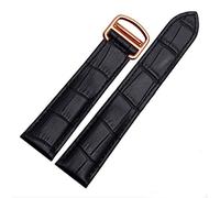 Richie strap]16mm 18mm 20mm Crocodile Skin Pattern Leather Watch Band Strap Buckle for Cartier Tank (18mm, Black(Rose Gold Buckle))