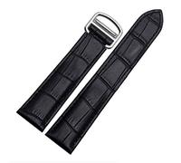 Richie strap]16mm 18mm 20mm Crocodile Skin Pattern Leather Watch Band Strap Buckle for Cartier Tank (20mm, Black(Silver Buckle))