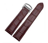 Richie strap]16mm 18mm 20mm Crocodile Skin Pattern Leather Watch Band Strap Buckle for Cartier Tank (20mm, Brown(Silver Buckle))