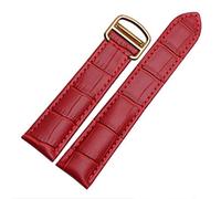 Richie strap]16mm 18mm 20mm Crocodile Skin Pattern Leather Watch Band Strap Buckle for Cartier Tank (18mm, Red(Gold Buckle))