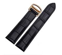 Richie strap]16mm 18mm 20mm Crocodile Skin Pattern Leather Watch Band Strap Buckle for Cartier Tank (18mm, Black(Gold Buckle))