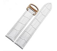 Richie strap]16mm 18mm 20mm Crocodile Skin Pattern Leather Watch Band Strap Buckle for Cartier Tank (18mm, White(Gold Buckle))