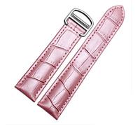 Richie strap]16mm 18mm 20mm Crocodile Skin Pattern Leather Watch Band Strap Buckle for Cartier Tank (16mm, Pink(Silver Buckle))