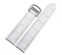 Richie strap]16mm 18mm 20mm Crocodile Skin Pattern Leather Watch Band Strap Buckle for Tank (20mm, White(Silver Buckle))