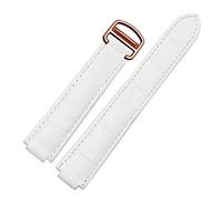 Richie strap]18mm 20mm Crocodile Skin Pattern Leather Watch Band Strap Buckle for Cartier Blue Balloon (20mm, White(Rose Gold Buckle))
