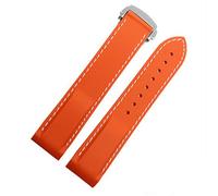 Richie strap]20mm/22mm Rubber Silicone strap band Buckle For OMEGA watch Seamaster Planet Ocean De ville (22mm, Orange(White line))