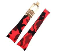 Richie strap]20mm Camouflage Rubber Watch Strap Band Deployment Buckle fits Rolex Yacht Master Submariner GMT Daytona (Red（Golden Buckle）)
