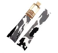 Richie strap]20mm Camouflage Rubber Watch Strap Band Deployment Buckle fits Rolex Yacht Master Submariner GMT Daytona (White（Golden Buckle）)