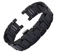Richie strap]20mm Men Watch Strap Ceramics Bracele Buckle Black/White Band Fit for Pasha De Cartier (Black)