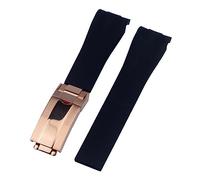 Richie strap]20mm rubber watch strap Silicone band Deployment buckle replacement fits Rolex Yacht Master Oysterflex Submariner GMT Daytona (Black(Rose gold buckle))