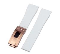 Richie strap]20mm rubber watch strap Silicone band Deployment buckle replacement fits Rolex Yacht Master Oysterflex Submariner GMT Daytona (White(Rose gold buckle))