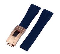 Richie strap]20mm rubber watch strap Silicone band Deployment buckle replacement fits Rolex Yacht Master Oysterflex Submariner GMT Daytona (Blue(Rose gold buckle))
