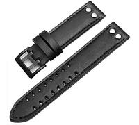 Richie strap]22mm Leather Watch Band Strap Fits for Hamilton Khaki Field Aviation H70595593 (Black(Black line)(Black Buckle))