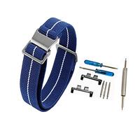 [RichieStrep] 20mm French Troops Parachute Style Watch Band Elastic Fabric Nylon Watch Strap Hook Buckle for Casio GShock GMW-B5000 Metal Square (Blue (White line))
