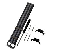 [RichieStrep] 22mm Nylon One Piece Watch Band Military Style Parachute Premium Striped Elastic Watch Strap Metal Adapters Kit for Casio GA2100 (Black (Gray line))