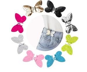 RichLuck 8 Pairs Metal Jeans Buttons Pins, Multiple Colour Butterfly Waist Tightener for Trousers, No Sew and No Tools Adjustable Jeans Waist Tightener Clips