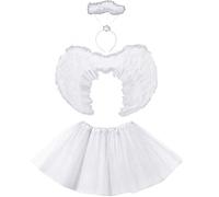 RichMoho Halloween White Angel Fancy Dress Girls White Angle Fairy Wing Costumes Girls Halloween Angle Costume Women Wings and Tutu Skirts Including Halo